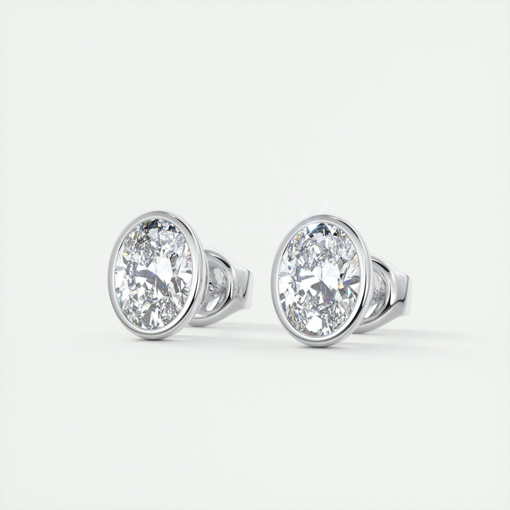1.0CT Oval Bezel Solitaire F-VS Lab Grown Diamond Earrings