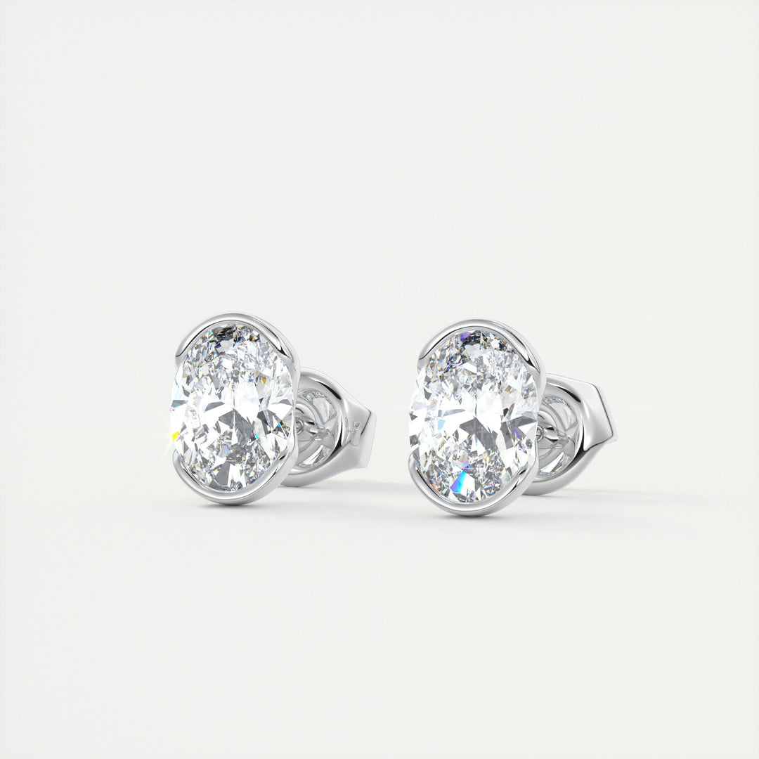 1.0CT Oval Half Bezel Solitaire G-VS Lab Grown Diamond Earrings