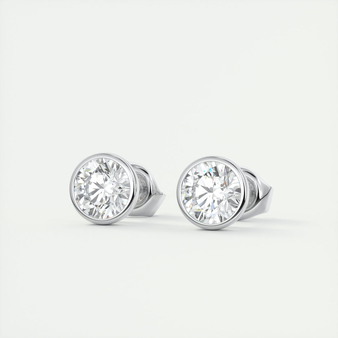 1.0CT Round Bezel Solitaire F-VS Lab Grown Diamond Earrings