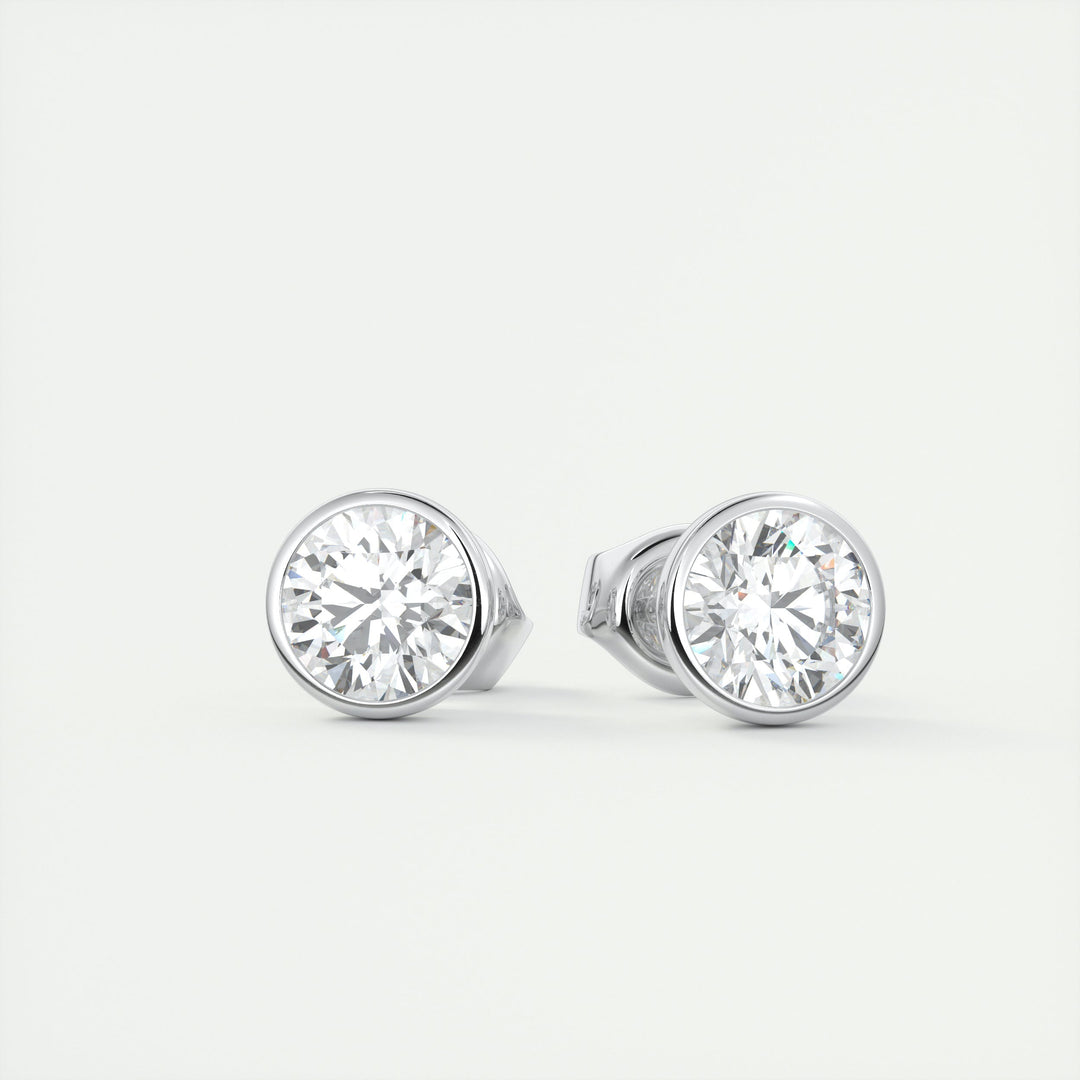 1.0CT Round Bezel Solitaire F-VS Lab Grown Diamond Earrings