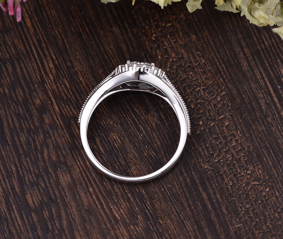 1.0CT Round Cut Halo Diamond Unique Pave Moissanite Engagement Ring