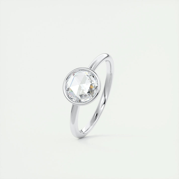 1.19CT Bezel Set Round Rose Cut Moissanite Engagement Ring