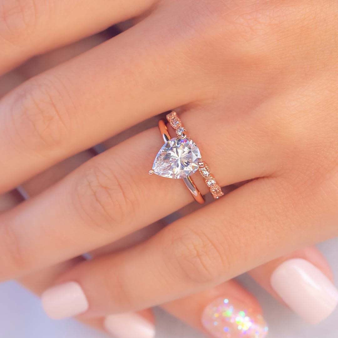 1.33CT Pear Cut Hidden Halo Moissanite Diamond Engagement Ring