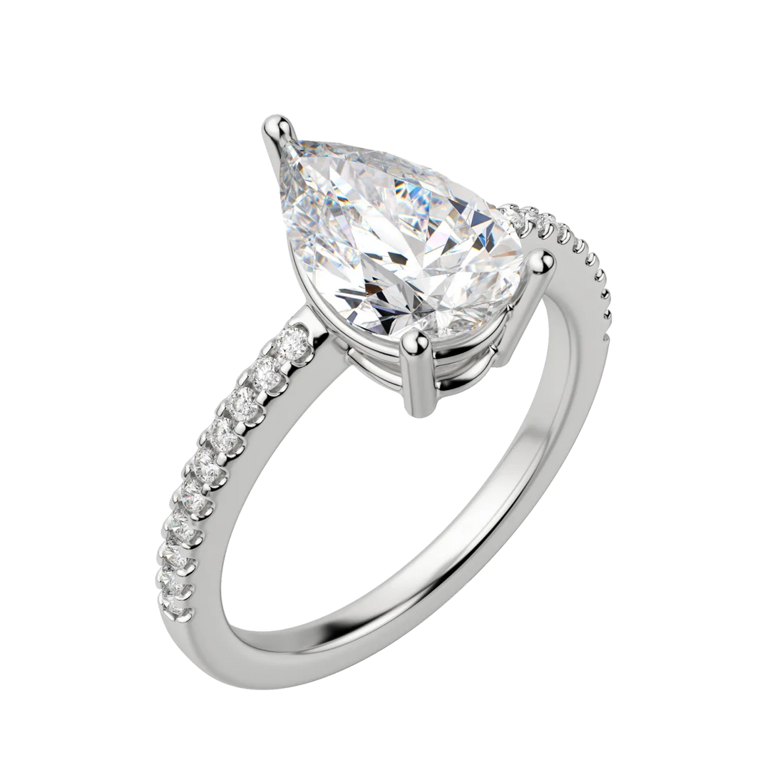 1.33CT Pear Cut Pave Moissanite Diamond Engagement Ring