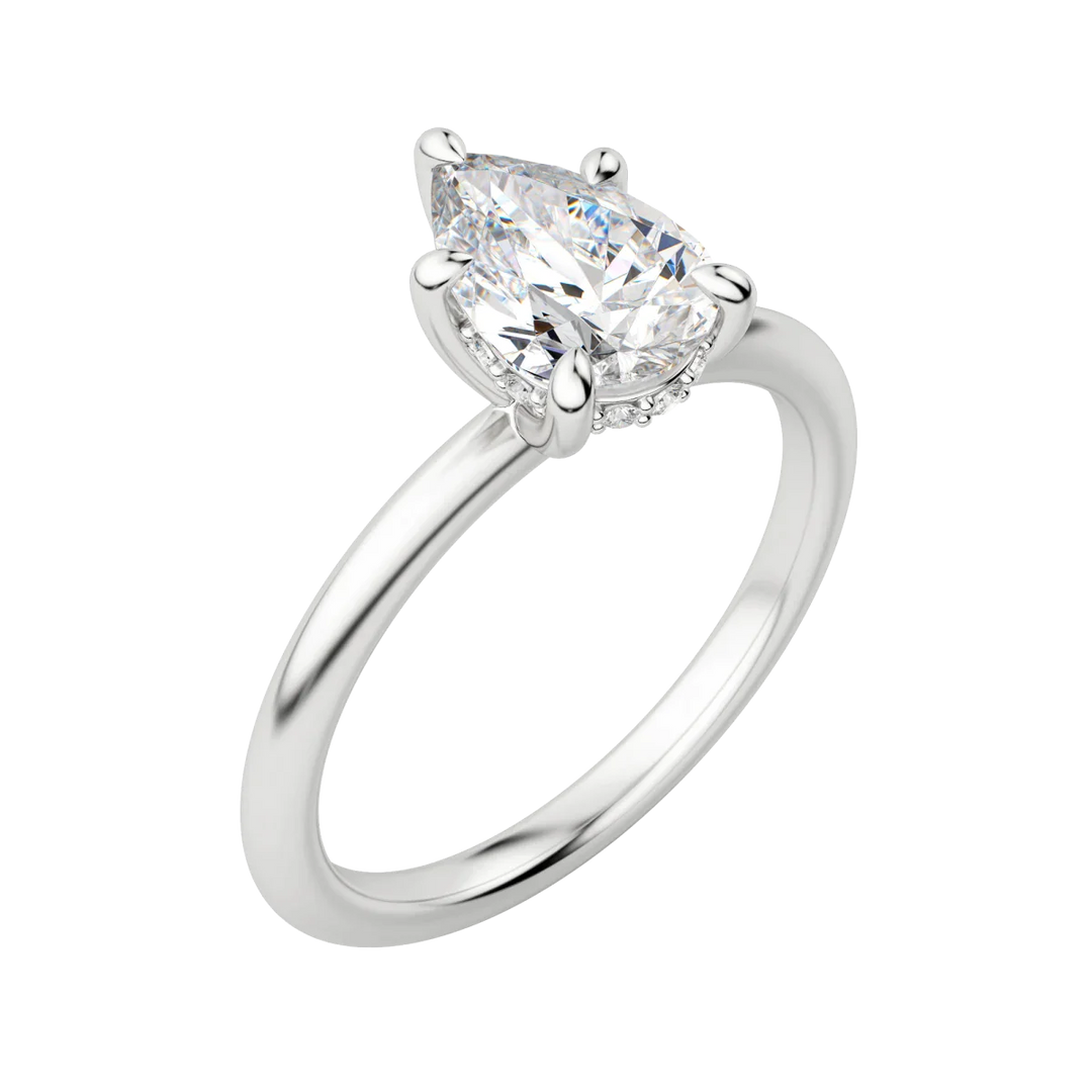 1.33CT Pear Hidden Halo Diamond Solitaire Moissanite Engagement Ring