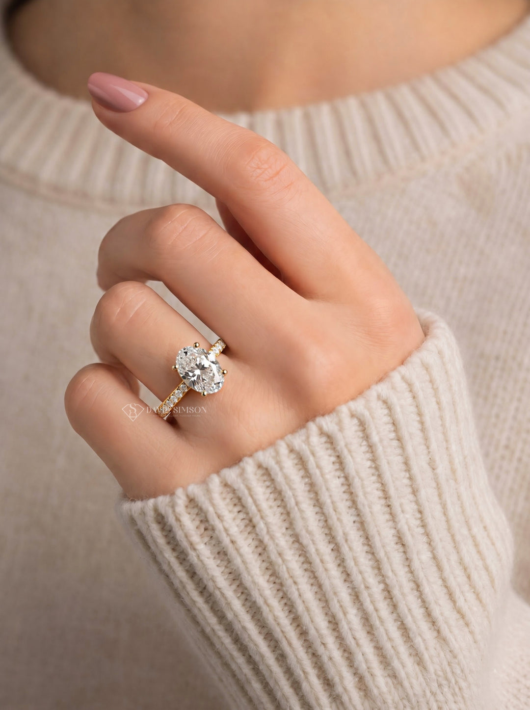 2.0CT to 3.0CT Oval Lab Grown Diamond Cathedral Pave Engagement Ring