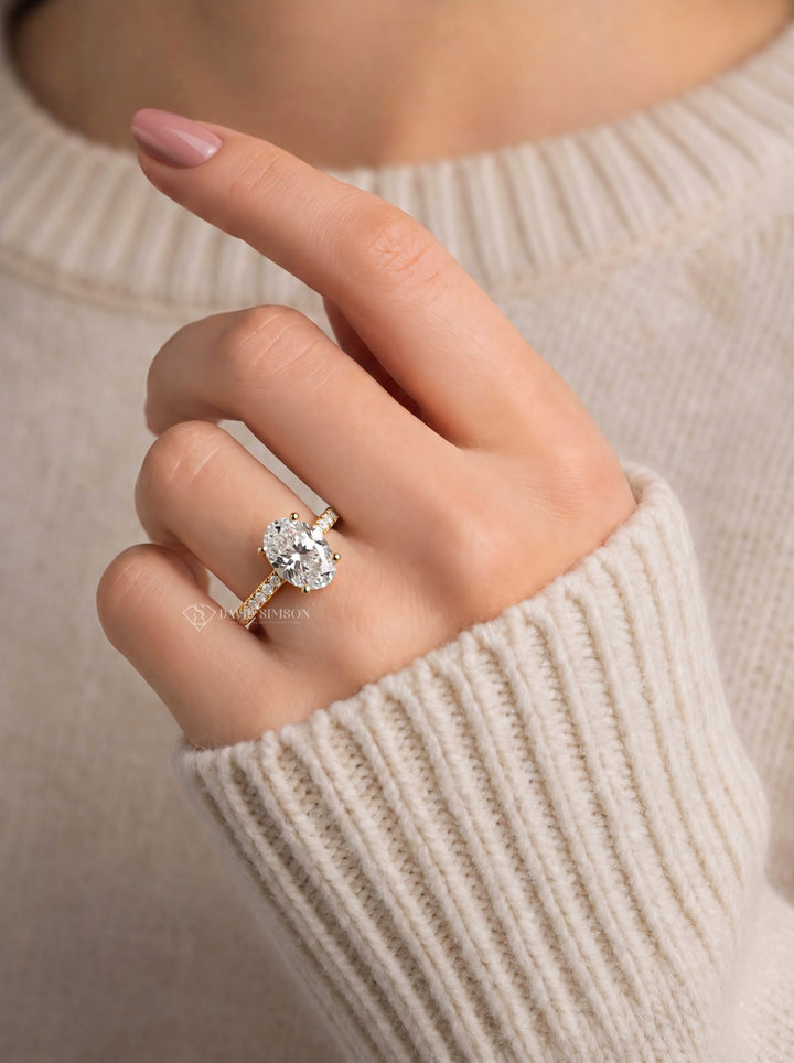 2.0CT to 3.0CT Oval Lab Grown Diamond Cathedral Pave Engagement Ring