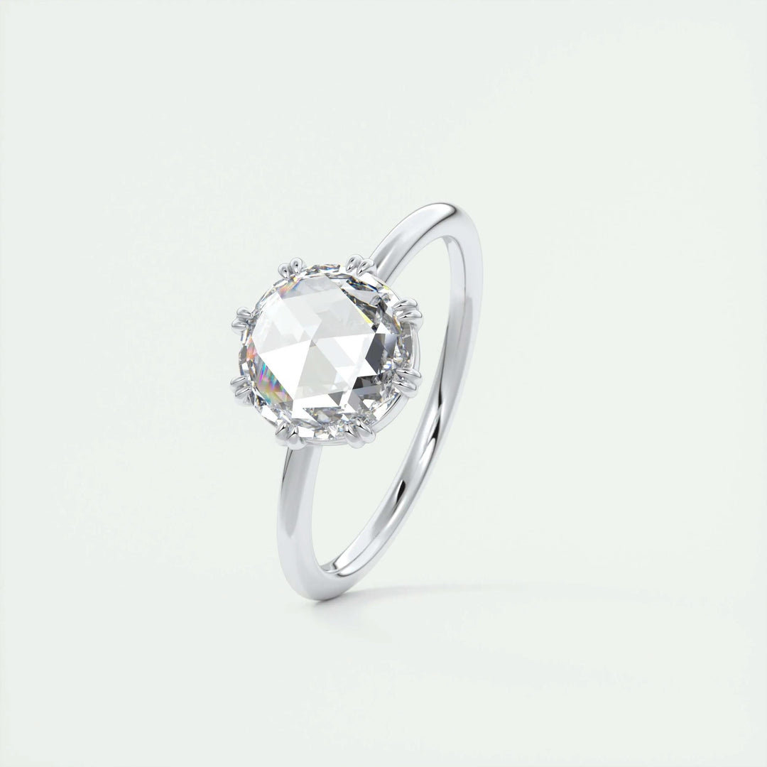 1.47CT Round Rose Cut Solitaire Double Prong Moissanite Engagement Ring