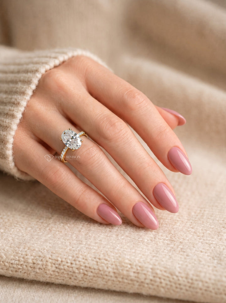 2.0CT to 3.0CT Oval Lab Grown Diamond Cathedral Pave Engagement Ring
