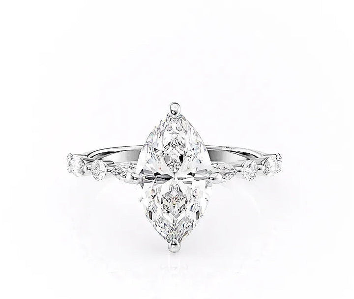 1.58CT Marquise Cut Hidden Halo Moissanite Engagement Ring
