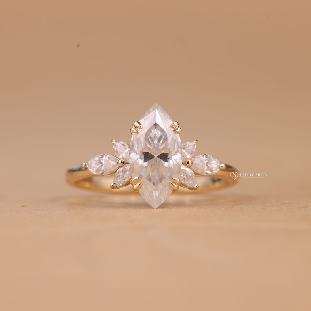 Marquise Bridal Jewelry
Lab Moissanite Cluster
14K Gold Marquise Ring
18K Gold Cluster Ring
Platinum Marquise Cluster
D Color Marquise Cut
