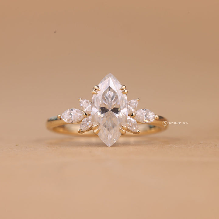 Marquise Bridal Jewelry
Lab Moissanite Cluster
14K Gold Marquise Ring
18K Gold Cluster Ring
Platinum Marquise Cluster
D Color Marquise Cut
