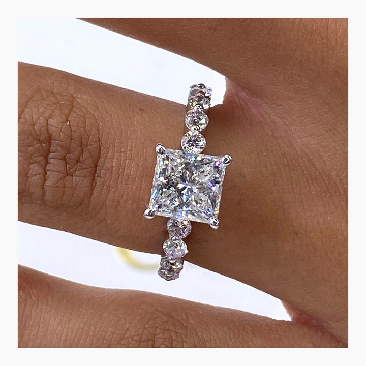 1.5ct Princess Cut F- VS Lab Grown Diamond Pave Engagement Ring