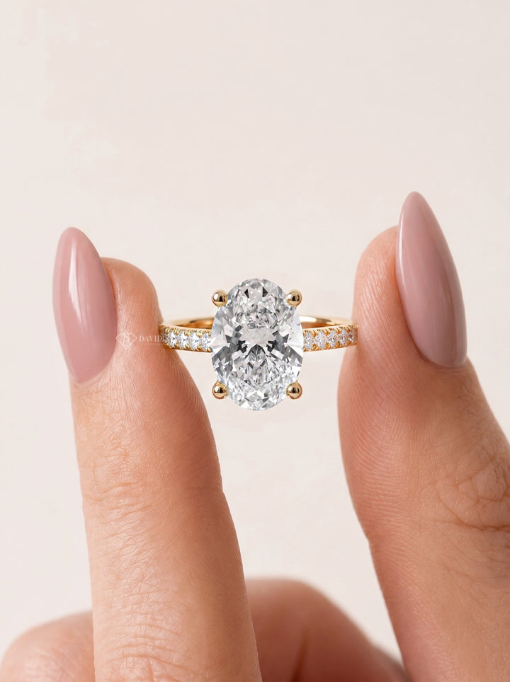 2.0CT to 3.0CT Oval Lab Grown Diamond Cathedral Pave Engagement Ring