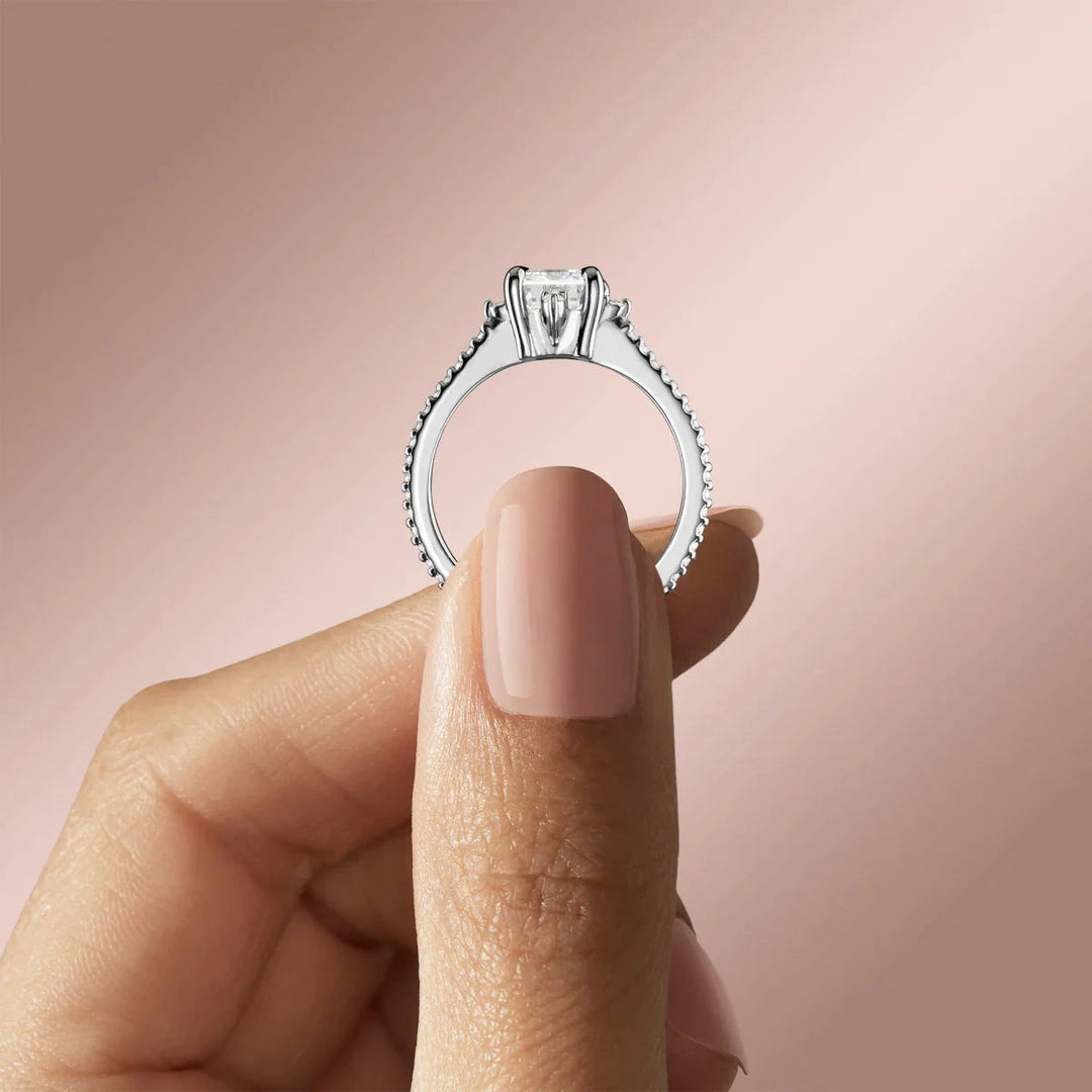 1.60CT Emerald Cut Pave Diamond Moissanite Engagement Ring