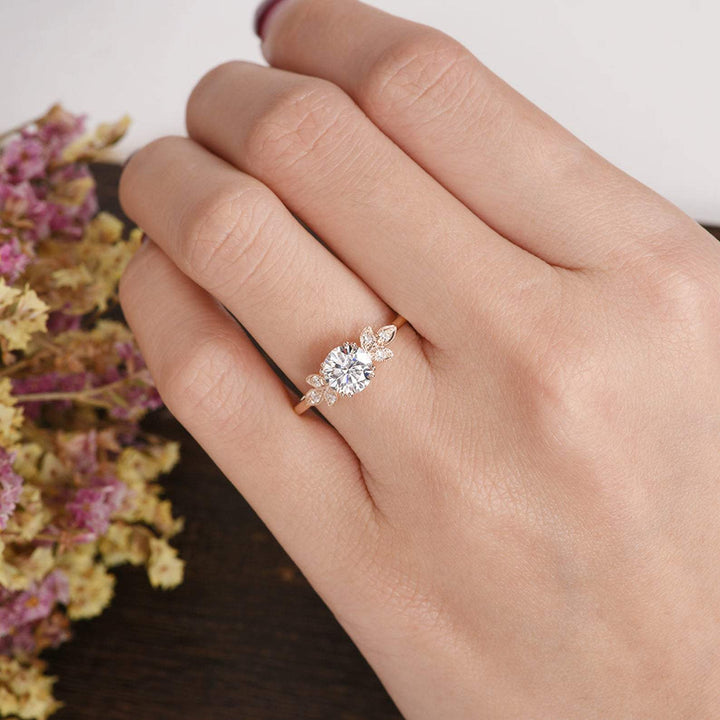 1.60CT Round Cut Cluster Diamond Moissanite Engagement Ring