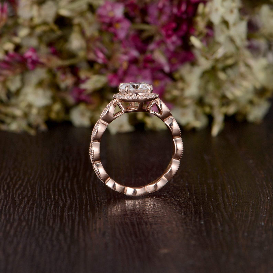 1.60CT Round Cut Milgrain Style Pave Moissanite Diamond Engagement Ring