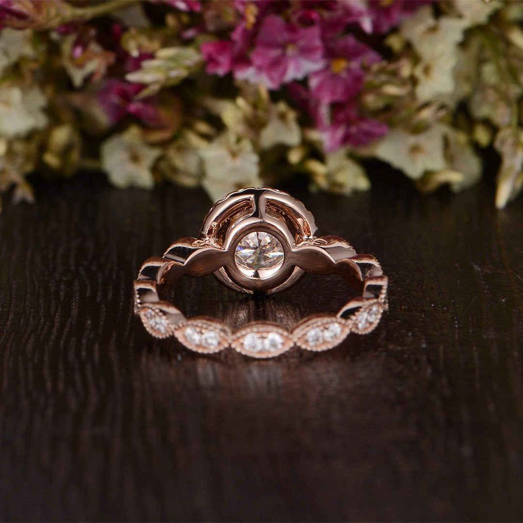 1.60CT Round Cut Milgrain Style Pave Moissanite Diamond Engagement Ring