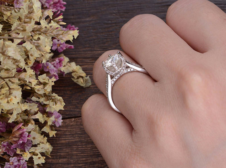 1.60CT Round Cut Pave Setting Diamond Moissanite Engagement Ring