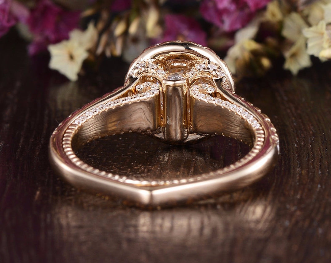 1.60CT Round Cut Split Shank Setting Moissanite Halo Engagement Ring