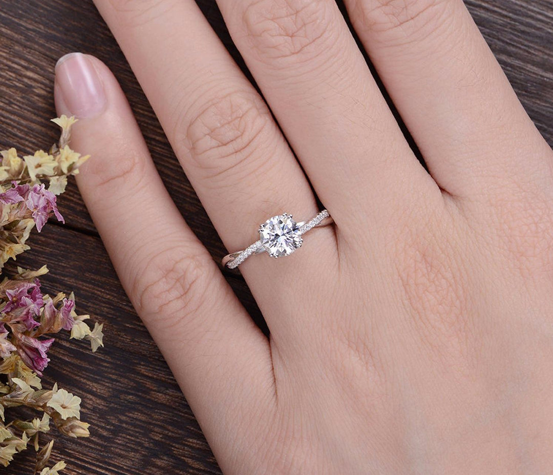 1.60CT Round Cut Twisted Pave Moissanite Diamond Engagement Ring