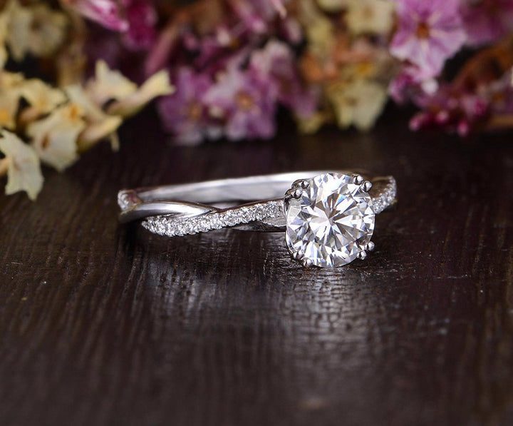 1.60CT Round Cut Twisted Pave Moissanite Diamond Engagement Ring
