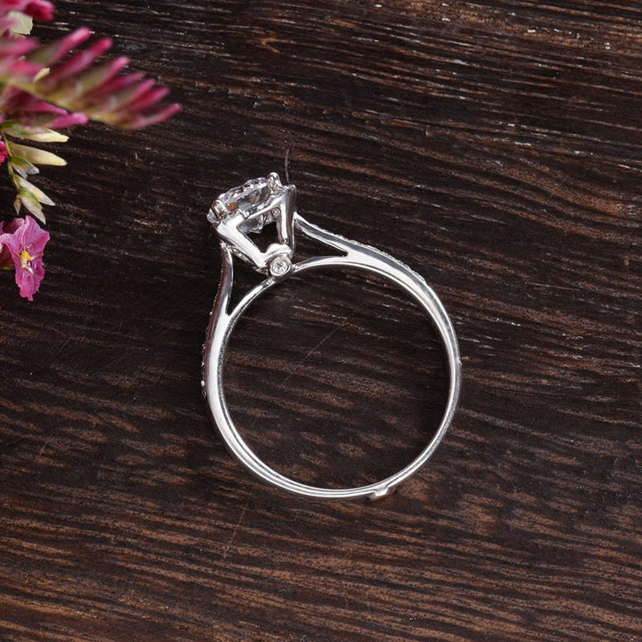 1.60CT Round Cut Unique Pave Setting Moissanite Engagement Ring
