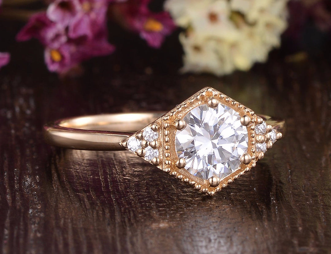 1.60CT Round Cut Vintage Art Deco Moissanite Diamond Engagement Ring