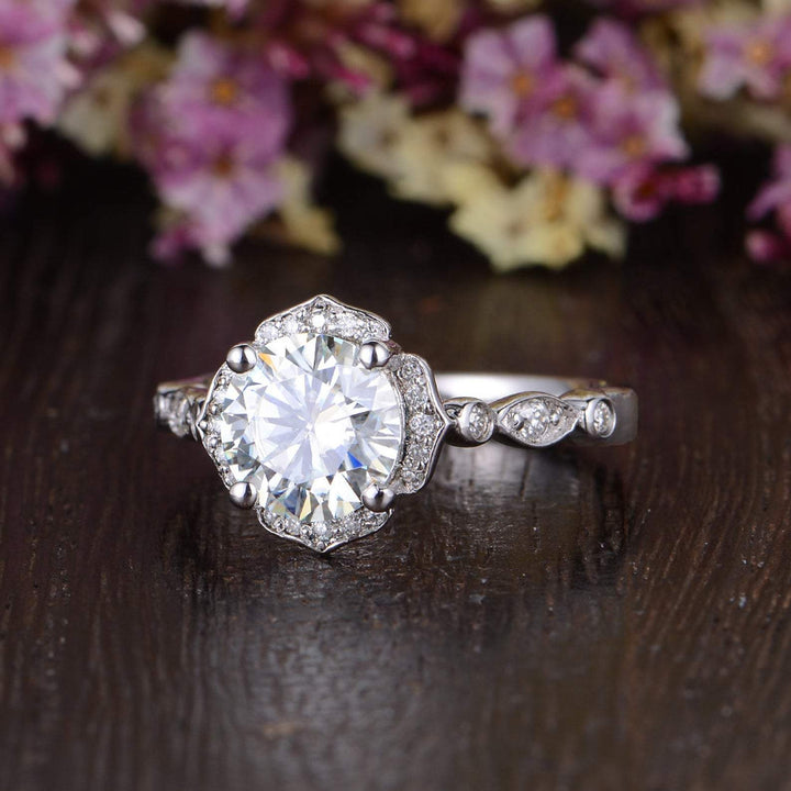 1.60CT Round Cut Vintage Art Deco Moissanite Engagement Ring