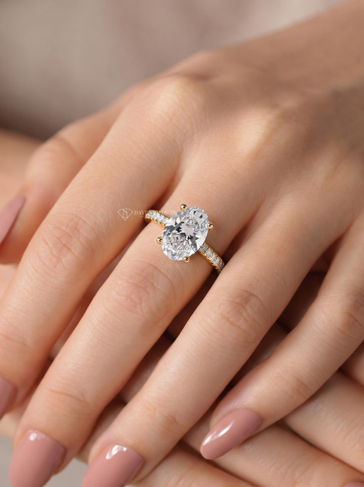 2.0CT to 3.0CT Oval Lab Grown Diamond Cathedral Pave Engagement Ring