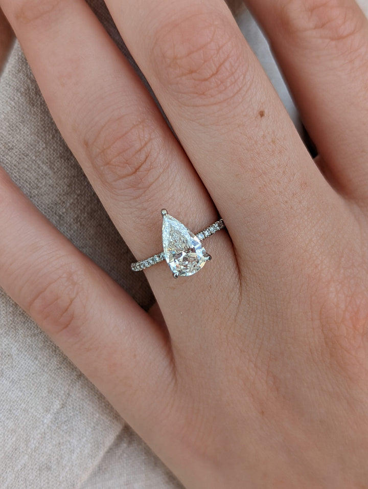 1.7ct Pear G-VS2 Lag Grown Diamond Pave Engagement Ring