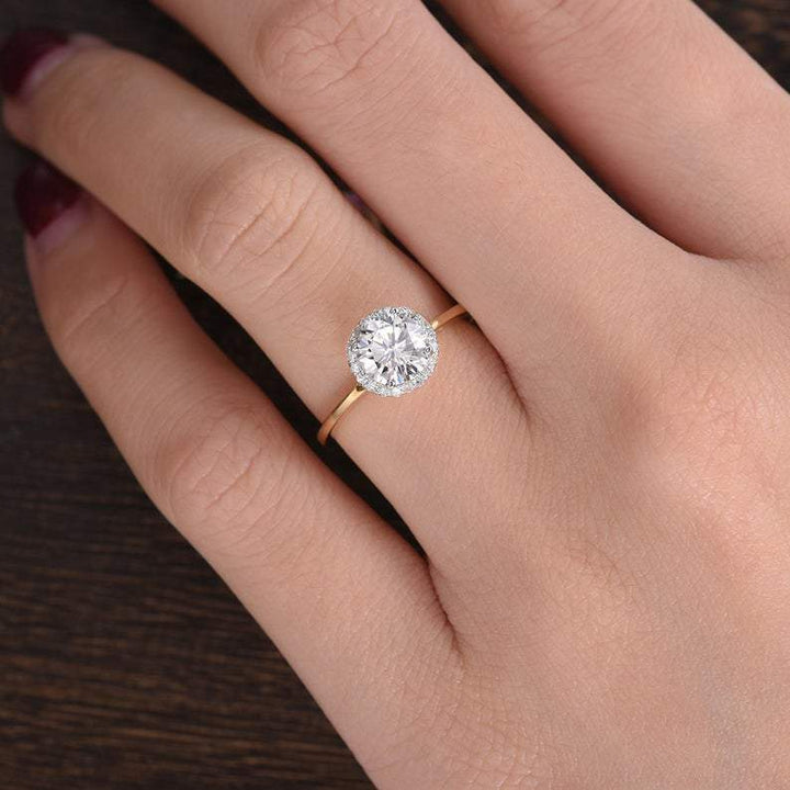 1.90CT Round Cut Halo Moissanite Diamond Engagement Ring