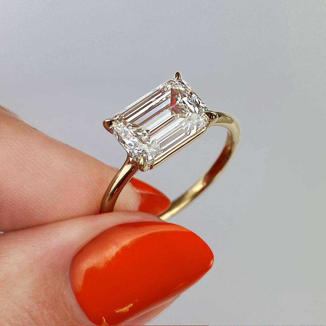 1.91CT East West Emerald Cut Solitaire Moissanite Engagement Ring