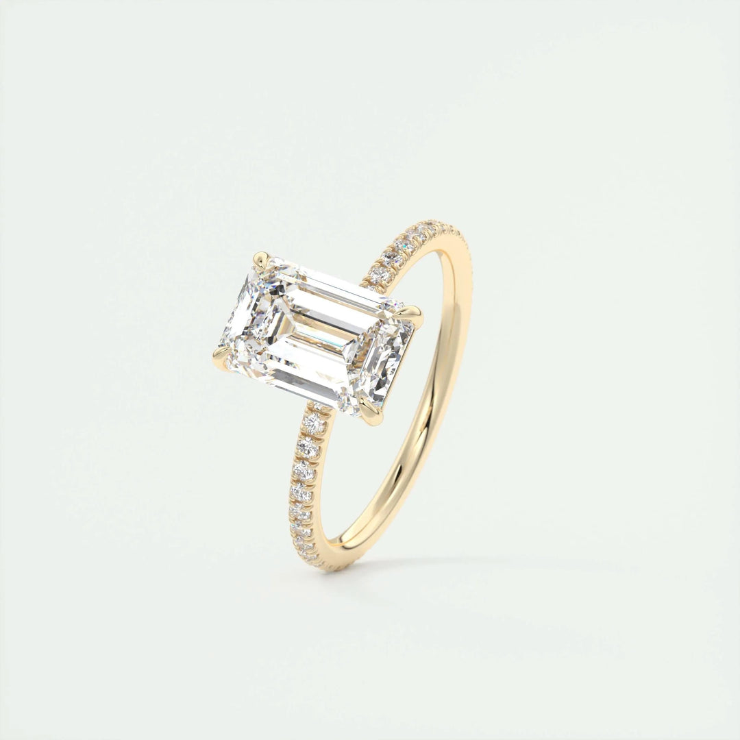 1.91CT Emerald Cut Pave Diamond Moissanite Engagement Ring