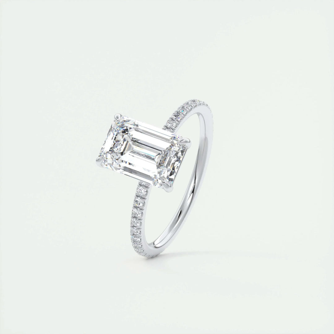 1.91CT Emerald Cut Pave Diamond Moissanite Engagement Ring