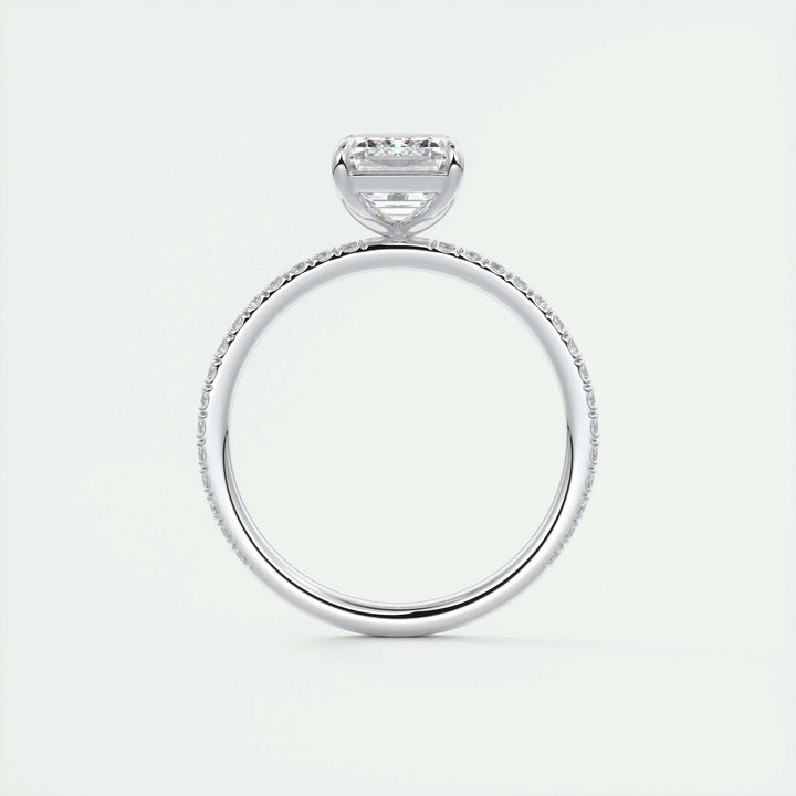 1.91CT Emerald Cut Pave Diamond Moissanite Engagement Ring