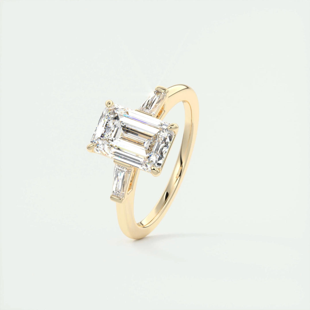 1.91CT Emerald Cut Three Stone Moissanite Diamond Engagement Ring