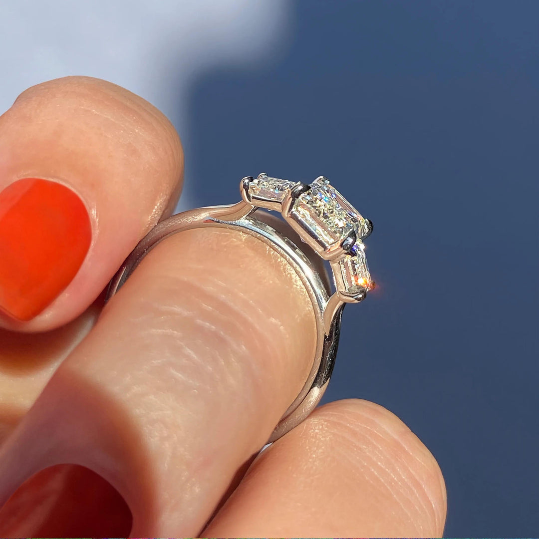 1.91CT Emerald Cut Three Stone Moissanite Diamond Engagement Ring