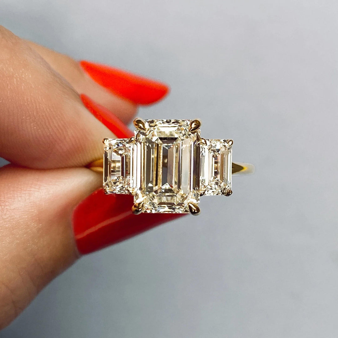 1.91CT Emerald Cut Three Stone Moissanite Diamond Engagement Ring