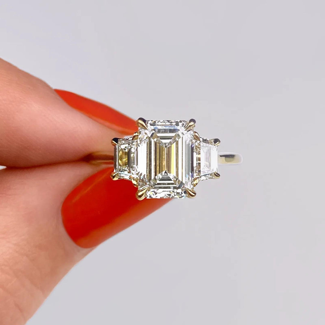 1.91CT Emerald Cut Three Stone Moissanite Diamond Engagement Ring