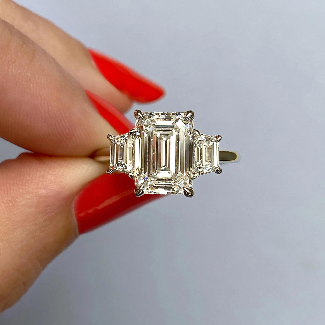 1.91CT Emerald Cut Three Stone Moissanite Diamond Engagement Ring