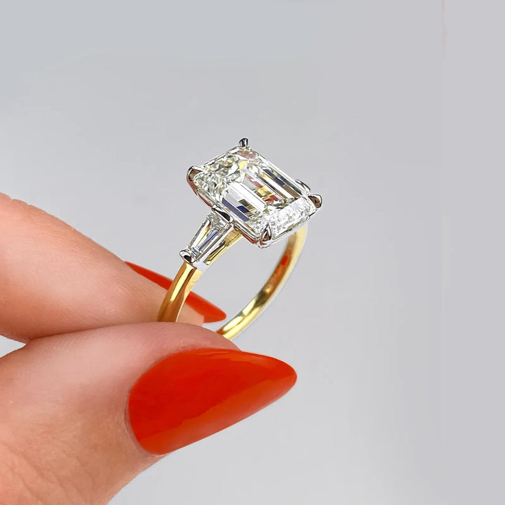 1.91CT Emerald Cut Three Stone Moissanite Diamond Engagement Ring
