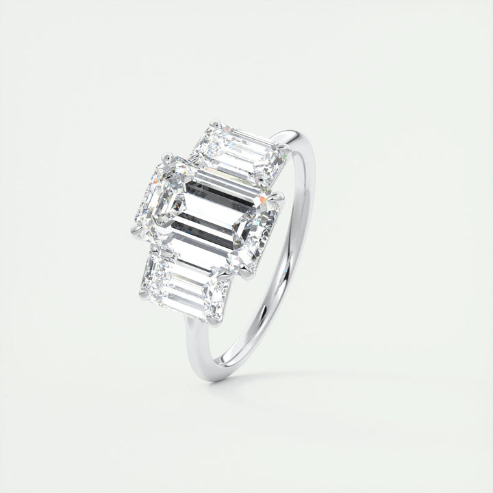 1.91CT Emerald Cut Three Stone Moissanite Diamond Engagement Ring