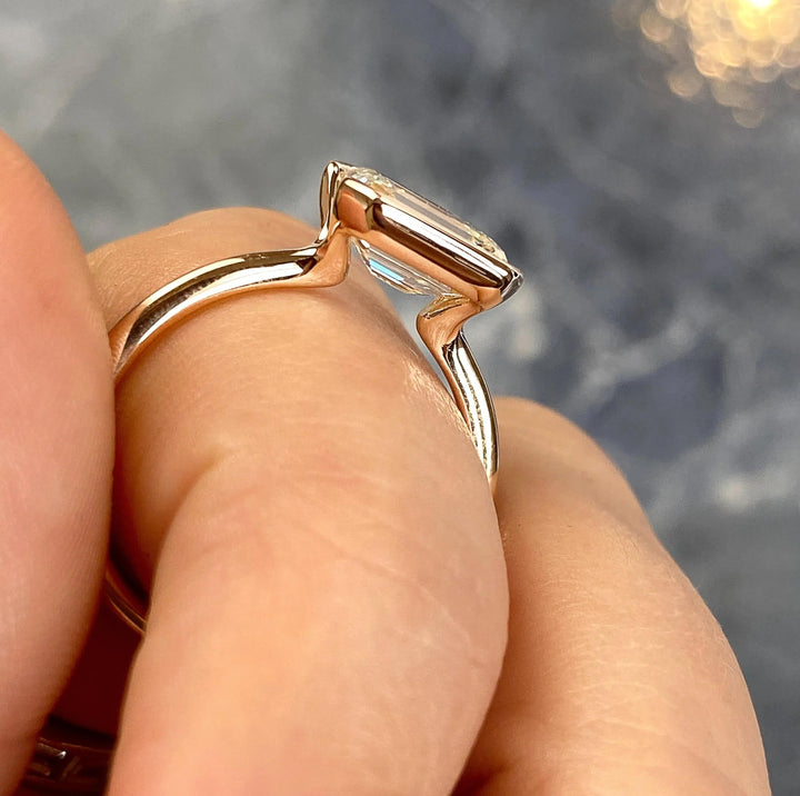 1.91CT Emerald Half Bezel Moissanite Diamond Engagement Ring
