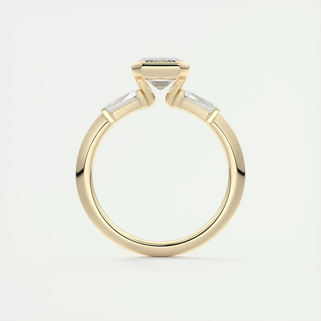1.91CT Half Bezel Emerald Three Stone Moissanite Engagement Ring