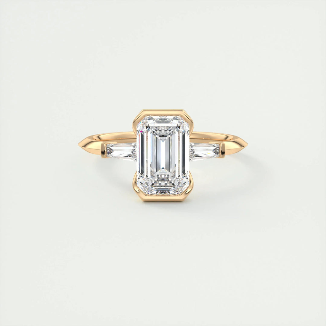1.91CT Half Bezel Emerald Three Stone Moissanite Engagement Ring
