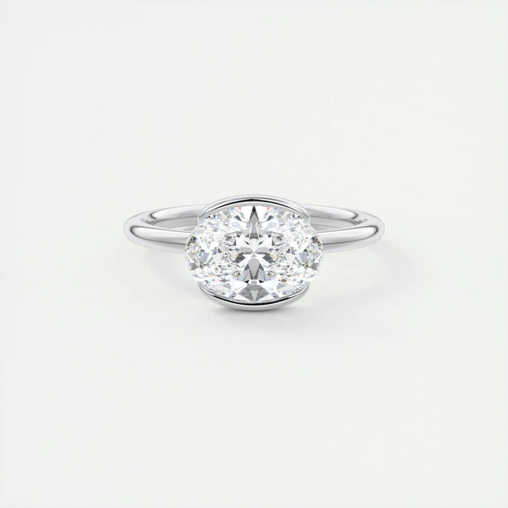 1.91CT Oval Half Bezel Moissanite Diamond Engagement Ring