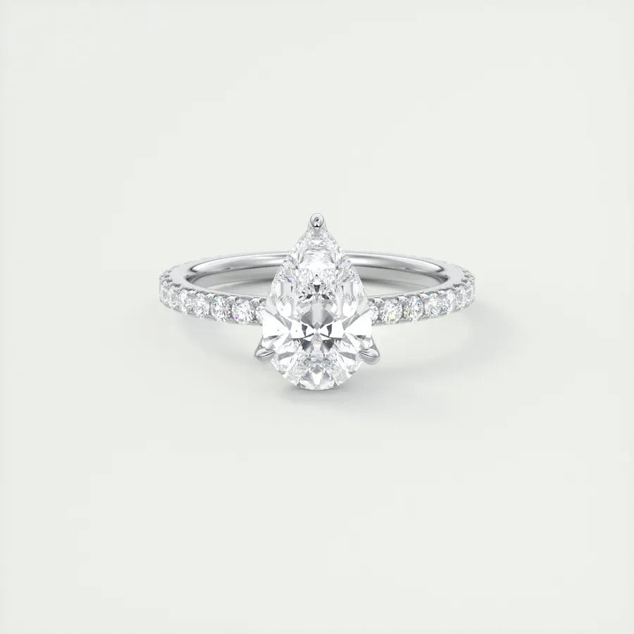 1.93CT Pear Cut Pave Moissanite Diamond Engagement Ring