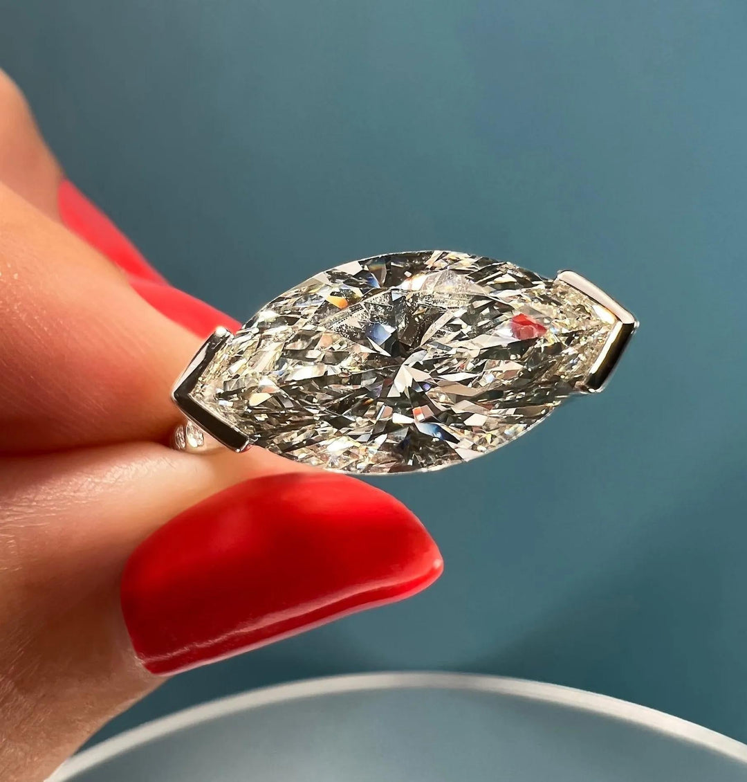 Marquise Half Bezel Solitaire Moissanite Engagement Ring