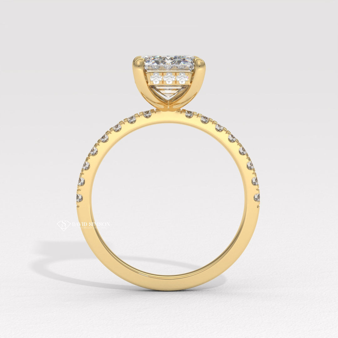 3.0CT-4.0CT Emerald Moissanite Diamond Hidden Halo Engagement Ring